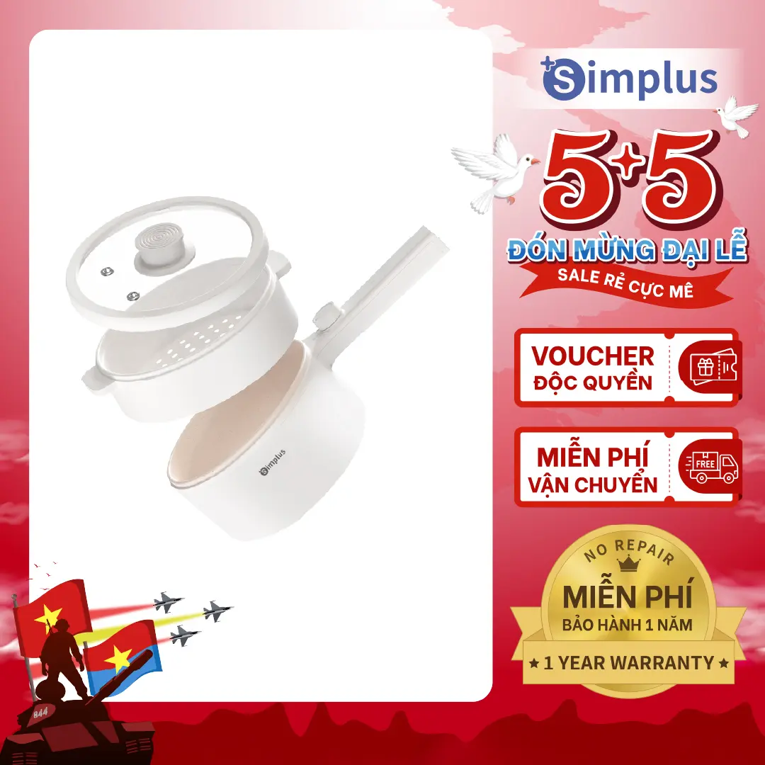 SimplusVN Nồi Lẩu Điện Đa Năng Simplus Dung Tích 1,5L DZGH002, Nồi Điện Nấu Ăn Kèm Xửng Hấp Bảo Hành 1 Năm Chỉ Đổi Không Sửa