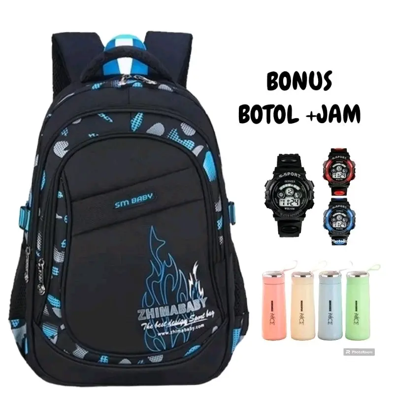Tas ransel anak sekolah SD motif astronot gratis botol dan jam Fashion dapat diperluas jalan 6