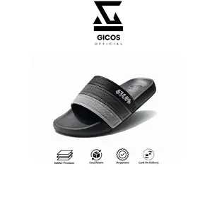 Sandal Slide GICOS YAMA02– Hitam Abu Putih Sporty, Empuk & Anti Slip | Pria Wanita sendal kasual slide in black smith antiselip elegant slippers selop fleksibel jalan sliders sepatumurah bandung