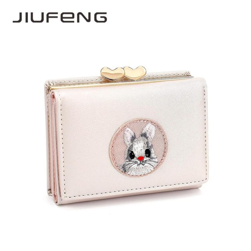 JIUFENG Dompet Pendek Wanita Dompet Serbaguna Hewan Bordir Billfold Pemegang Kartu Kredit 4