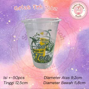 GELAS ES TEA / CUP TEH MANIS / GELAS A CUP OF TEA UKURAN 22OZ & 16OZ ISI 50 PCS kelulusan plastik