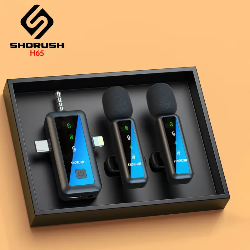 Shorush H65 Wireless Microphone Clip On 3 In 1 Mikrofon Clip On Lavalier Clip On UHF 2.4G Dual Single Mic Wireless Mikrofon Hp Kamera Vlog Youtuber Live Streaming Konten Kreator 4