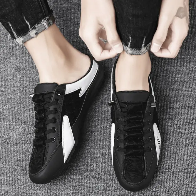 Sepatu Sandal Slip-on K31 Hitam Putih Sneakers Pria Backless