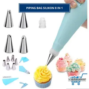 Piping bag silikon set nozzle spuit 8in1 serbaguna penghias kue pastry