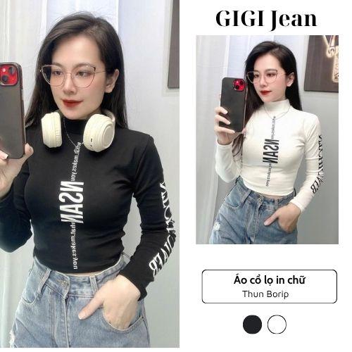 FORM NGẮN Áo Croptop Thun Cổ Lọ Chất Borip Mịn In Chữ Tay Dài 11 Nữ Women Dáng Ngắn 【black vui nhộn áo thun áo cổ ủ kem Cổ Tròn