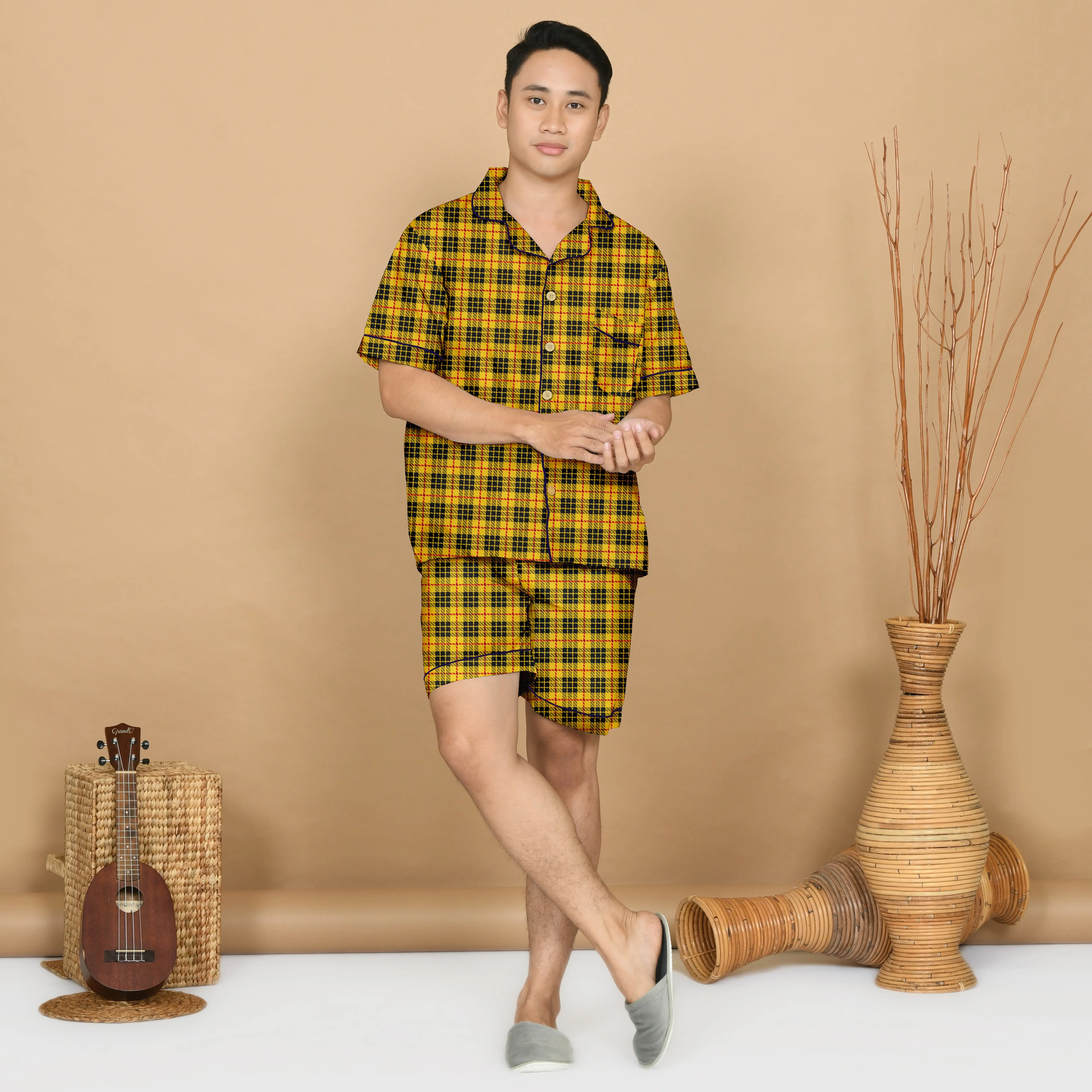Nyenyak Piyama Pria HP ( Size XXL ) Bahan Katun / Setelan Baju Tidur Dewasa Celana Pendek Motif Karakter Cowok