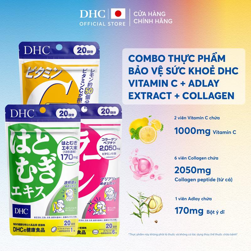 Combo TPBVSK DHC VITAMIN C HARD CAPSULE + ADLAY EXTRACT + COLLAGEN dạng viên uống hỗ trợ bổ sung Vitamin C và Adlay ý dĩ và Collagen - Combo 20N hoặc 60N - DHC Nhật Bản chính hãng
