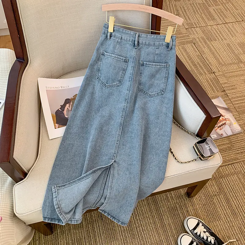 Rok Jeans Wanita Split Rok korean Rok A-Line Denim Rok Wanita 1