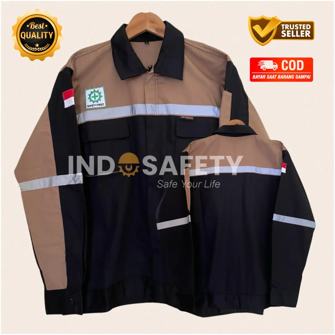 COD I ATASAN WEARPACK SAFETY MODEL STANDAR KOMBINASI LENGAN PANJANG HITAM COKLAT Baju Kerja Seragam