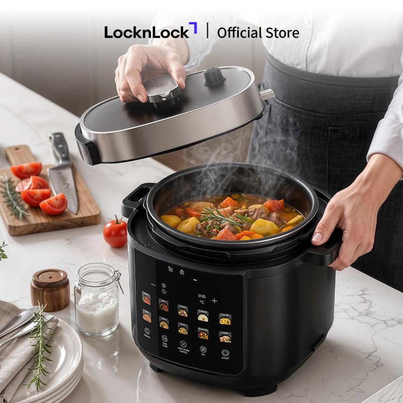 Nồi áp suất điện tử Locknlock - EJP678BLK Electric pressure cooker 220V, 50Hz, 1000W, 6L - Lòng nồi chống dính - 10 chế độ nấu