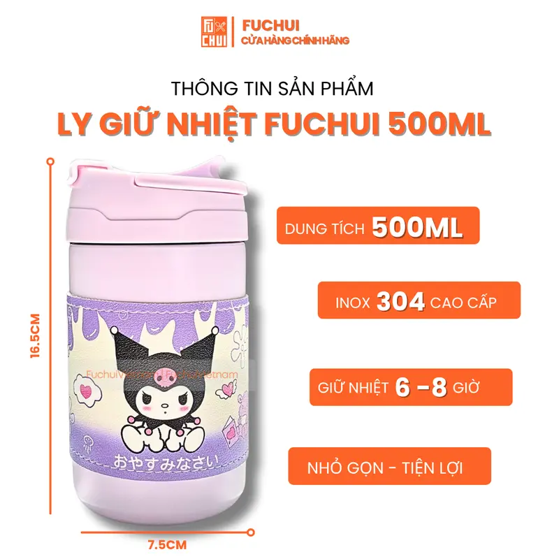 Bình Giữ Nhiệt FuChui 500ml Inox 304 – Thiết Kế Cute - Có Ống Hút - Khắc Tên Theo Yêu Cầu 1