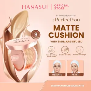 Hanasui Serum Cushion Soulmatte Matte Finish UVA & UVB Protection Perfect Coverage Menyamarkan Pori-Pori Garis Halus Noda Wajah Concealer Creamy Foundation Compact Loose Niacinamide