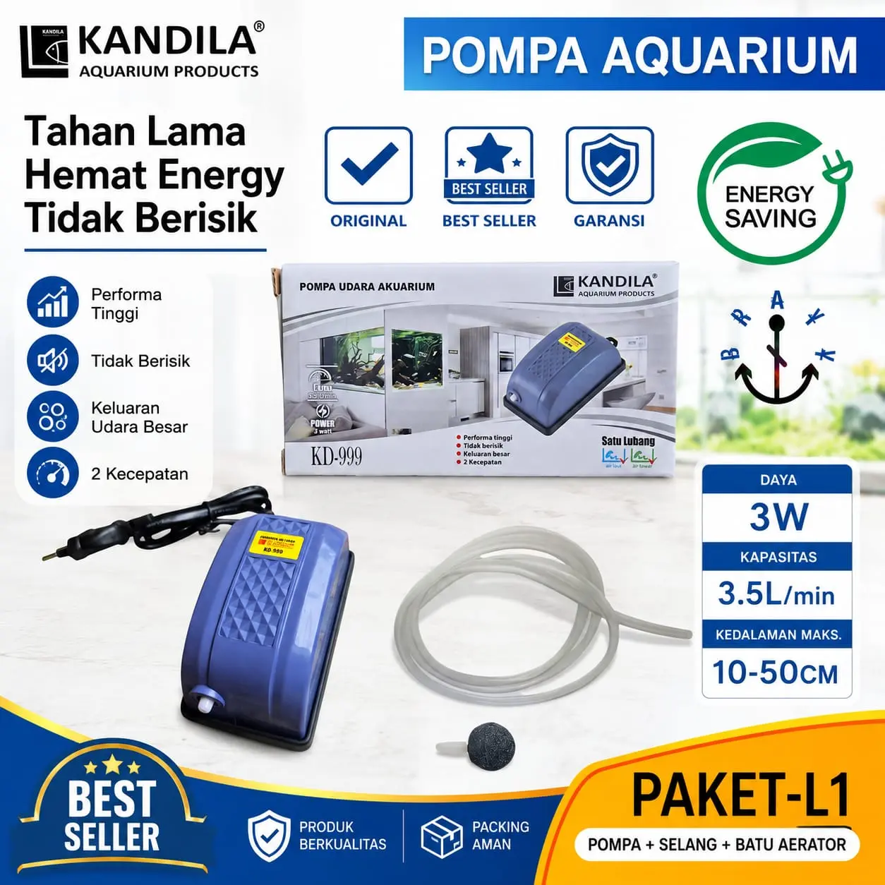 Pompa aerator Gelembung Aquarium Rosston Lubang 1 PAKET HEMAT