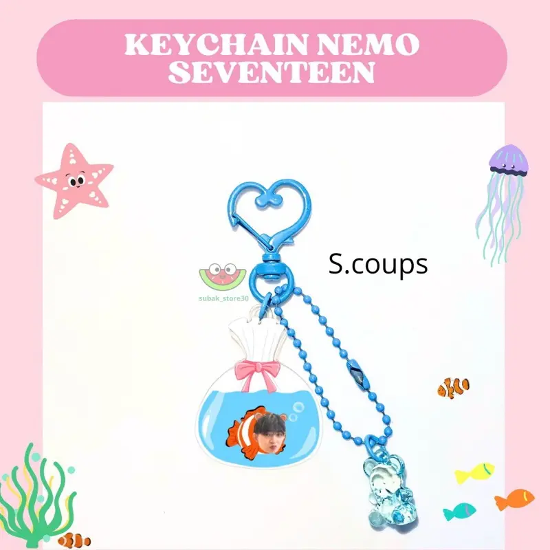 KEYCHAIN IKAN SEVENTEEN NEMO GANTUNGAN TAS BAG CHARM HADIAH KADO KONSER PRINTILAN KPOP SCOUPS JEONGHAN JOSHUA JUN HOSHI WOOZI WONWOO MINGYU DK THE8 SEUNGKWAN VERNON DINO