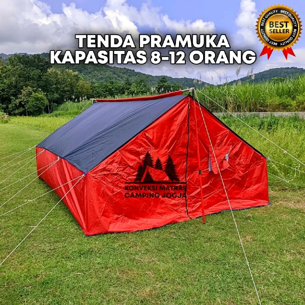 Tenda Pramuka Kapasitas 8-12 Orang Bahan Parasut Waterproof Camping Outdoor