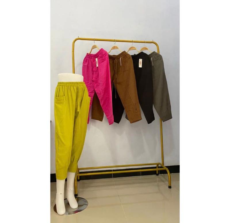 GHEA | Haruka Pants Basic - Kain Linen Crinkle Premium - Celana Wanita Panjang 7/9 Pinggang Karet Melar Nyaman 1