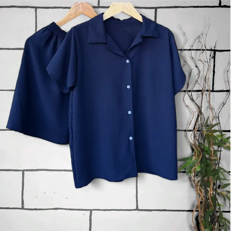 Baju Setelan Pendek Wanita Cringkel Airflow l CPDKH l One Set Piyama Perempuan Santai Busui  Nyaman 2