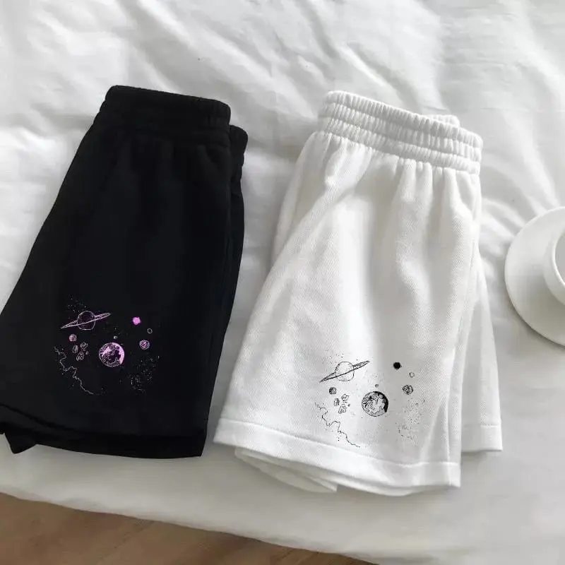 hotpant wanita motif planet celana santai wanita Shorts 0