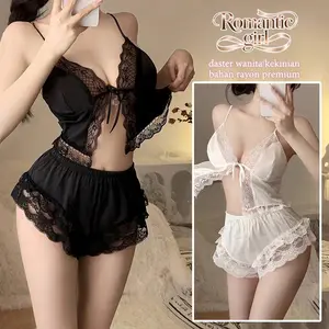daster wanita kekinian bahan rayon premium Set Piyama Camisole Seksi dan menawan Satin Renda Nyaman dipakai Pengiriman cepat