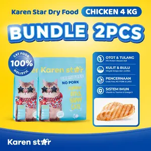 Karen Star Makanan Kucing Holistic BUNDLE 2 (4kg) Rasa Ayam Cat Food 4000gr Premium Kering