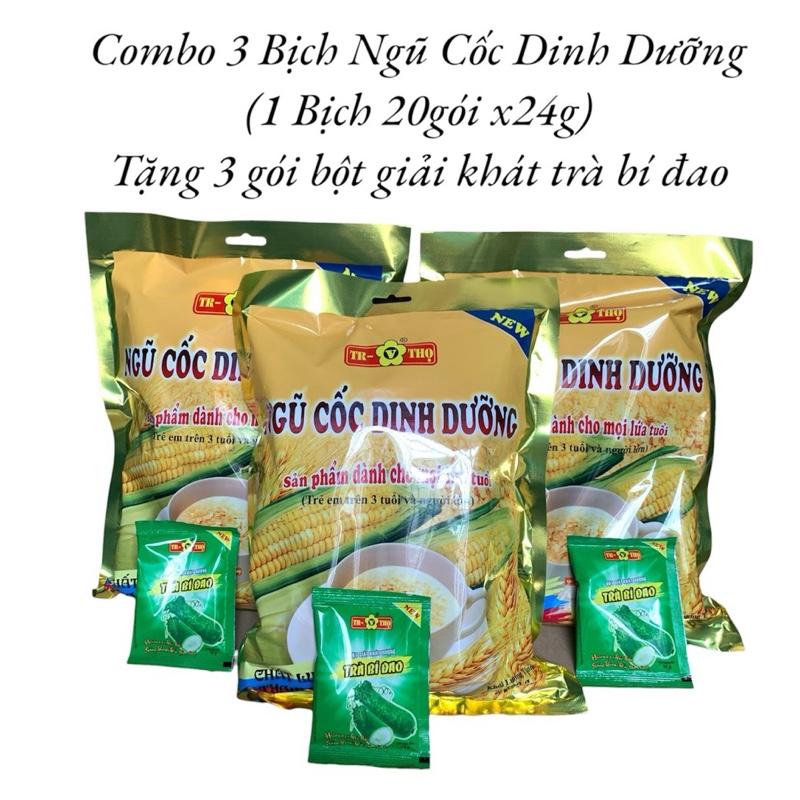 COMBO 3 BỊCH NGŨ CỐC DINH DƯỠNG TRƯỜNG THỌ , TẶNG KÈM 3 GÓI BỘT GIẢI KHÁT TRÀ BÍ
