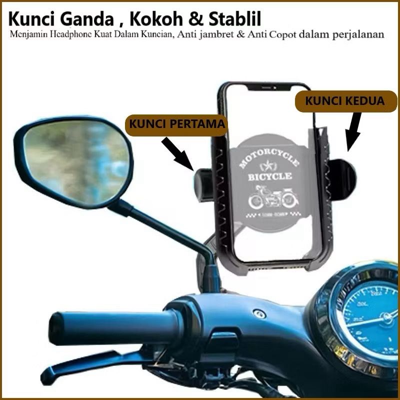 LUXE Holder Phone Spion Motor VANGO VA08 Dauble Lock Anti Maling 360°Rotari Holder Stand Dudukan HP Anti Jatuh