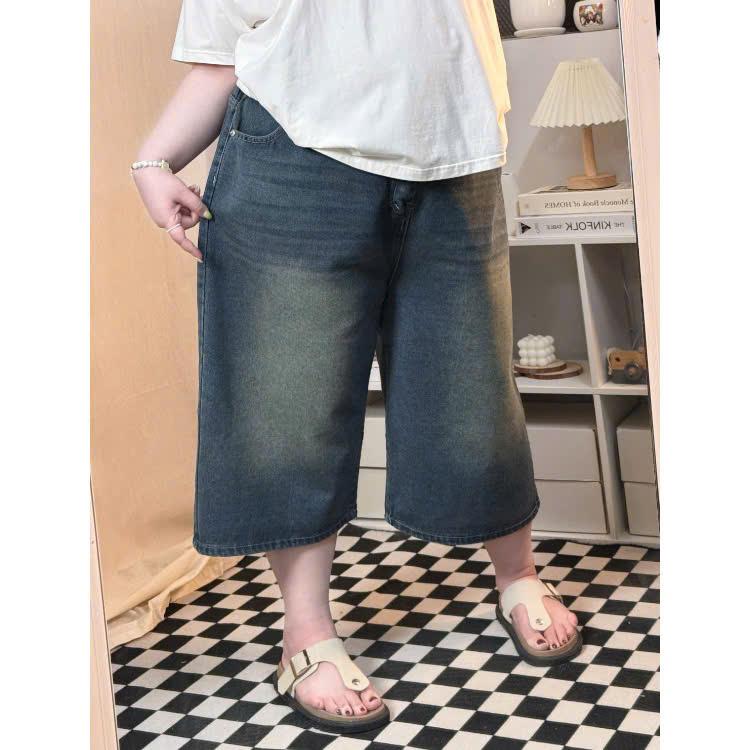 Bigsize Quần Jean Lửng ống rộng Unisex nam nữ phong cách trẻ trung cá tính chất liệu jean dày dặn form ống rộng thoải mái có size từ 60 đến 120kg