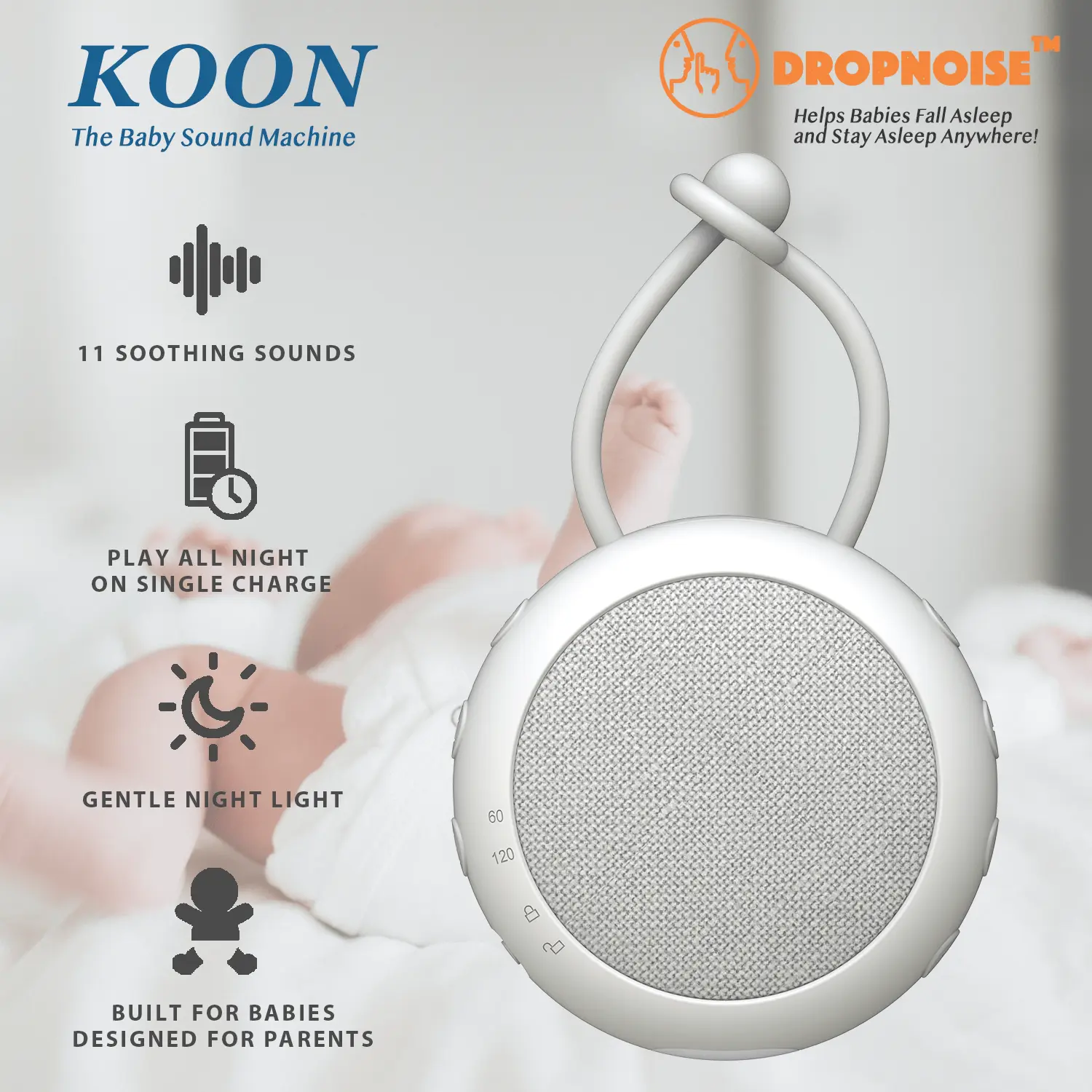 Dropnoise Koon Portable Sleep Soother for Baby with 11 Sound and Timer Options
