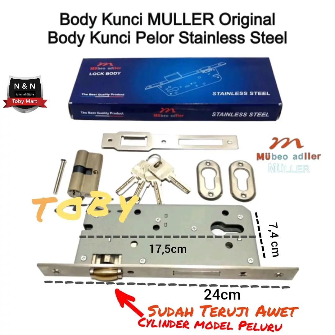 MULLER Stainless Stell Asli Pelor Body kunci pintu 1set