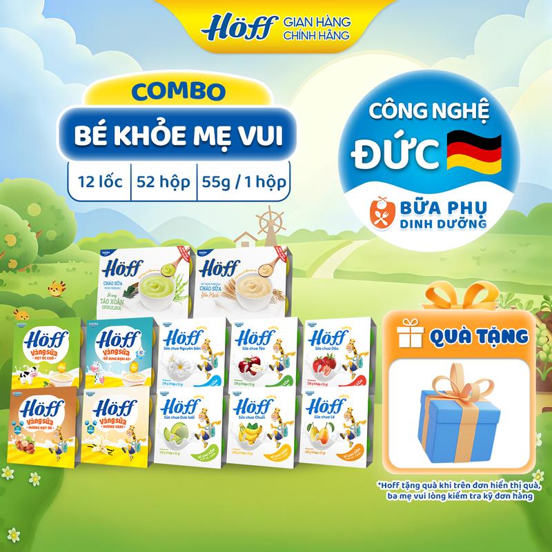 Combo BÉ KHỎE MẸ VUI - Sữa Chua Yokids váng sữa cháo sữa trẻ em Hoff ăn dặm bổ sung dưỡng chất vitamin men lợi khuẩn DHA protein canxi 52 hộp x 55g Food