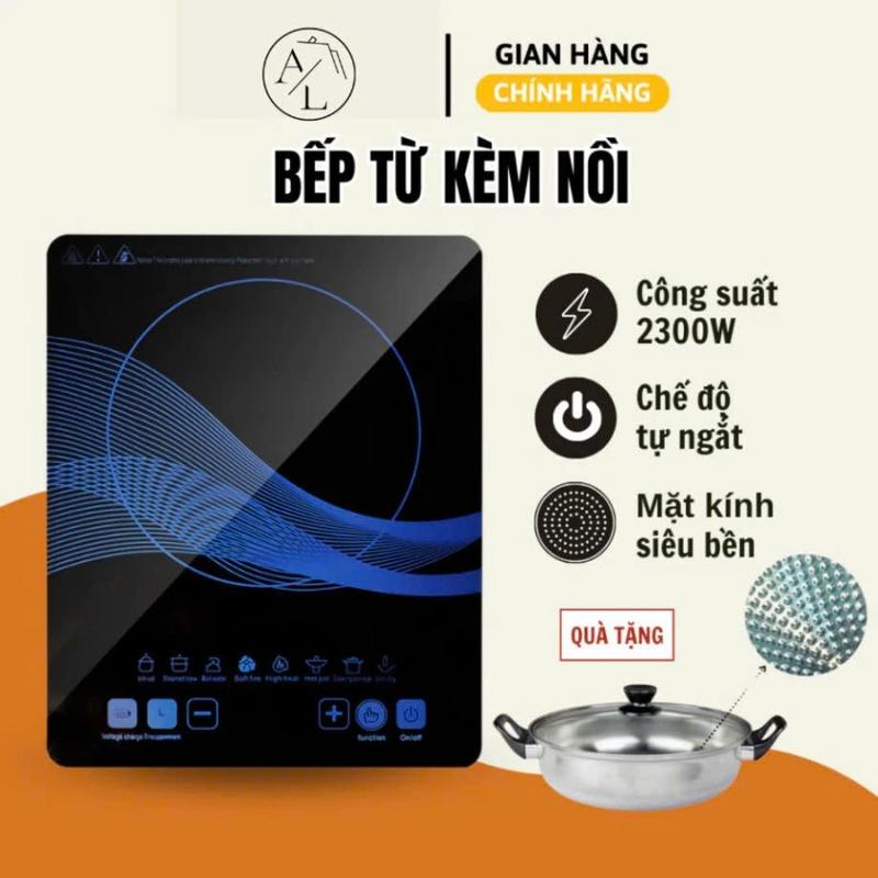 Bếp từ đơn cảm ứng mặt kính cường lực 2200W truyền nhiệt tốt có hẹn giờ tặng kèm nồi