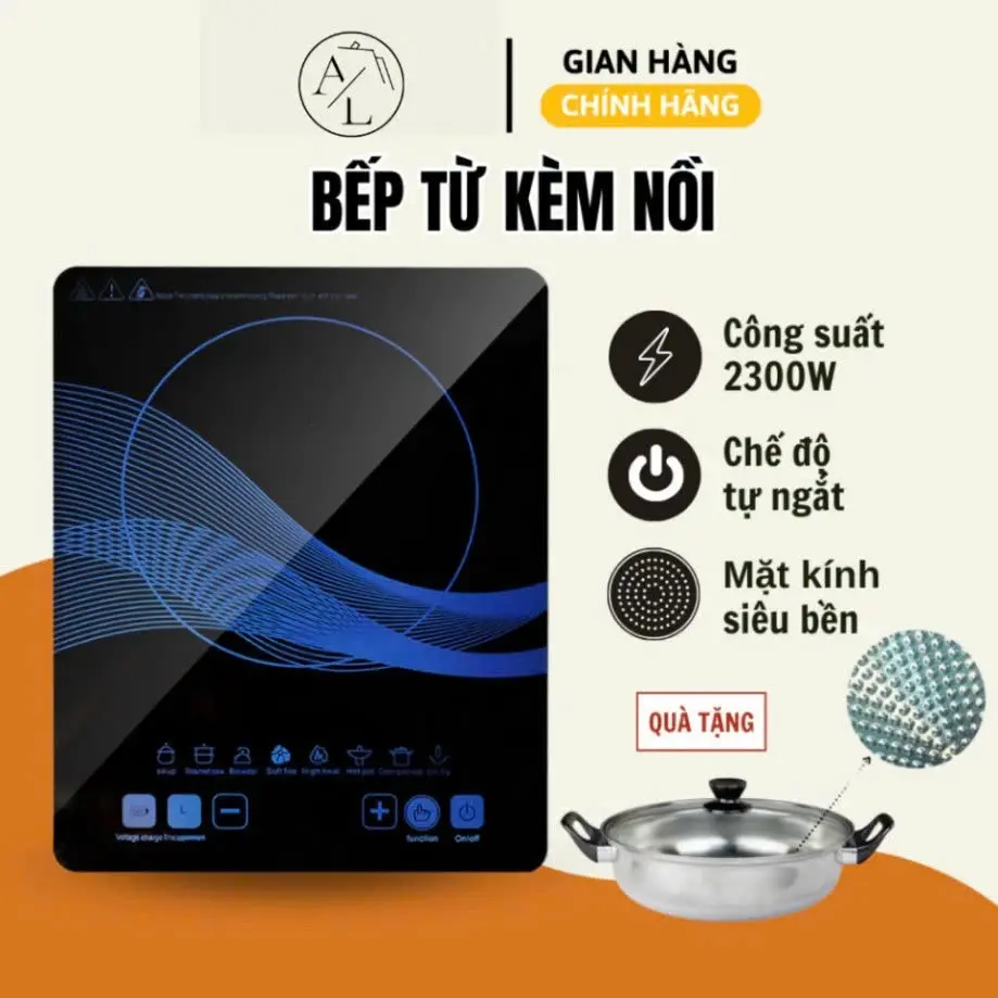 Bếp từ đơn cảm ứng mặt kính cường lực 2200W truyền nhiệt tốt có hẹn giờ tặng kèm nồi