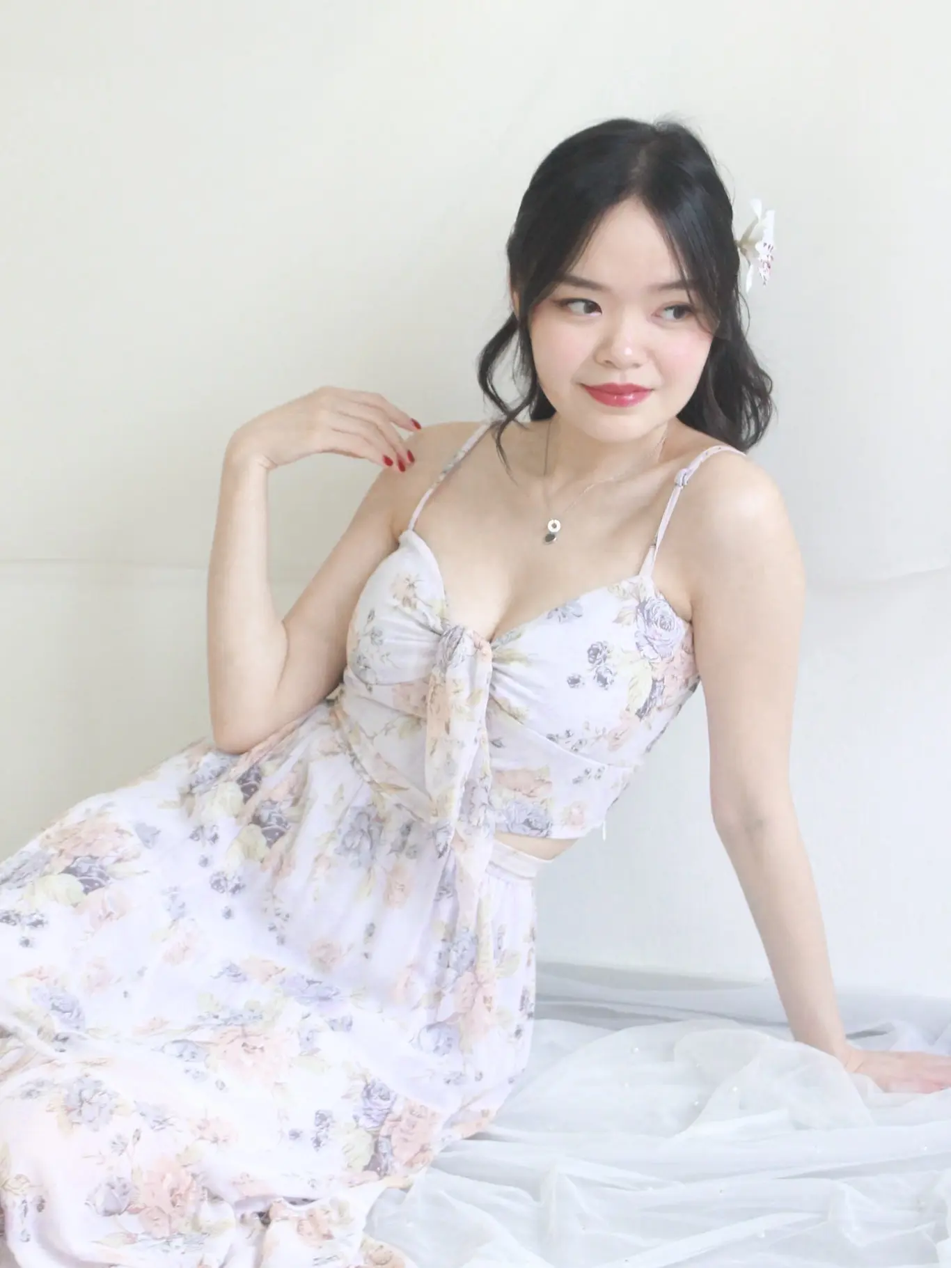 KEI Claude Padded Tie Front Top in Lavender Floral