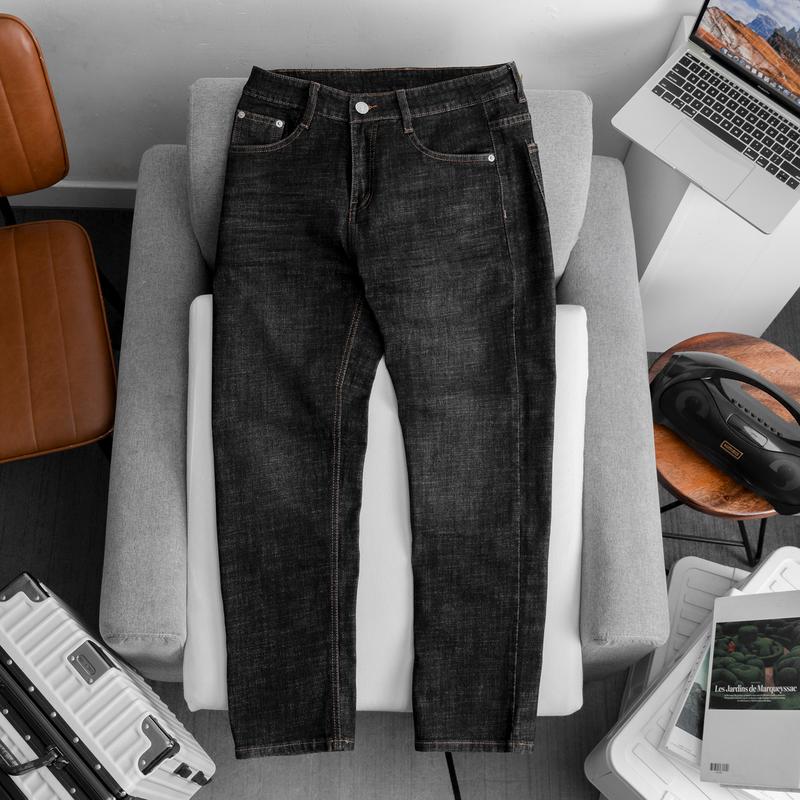 Quần jean dài nam ống đứng xám đậm 27 vãi cotton co giãn có túi Menswear Pants