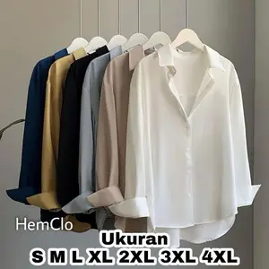 HemClo Kemeja Polos Wanita Ukuran S M L XL XXL XXXL XXXXL 4XL 2XL 3XL 5XL 2L 3L 4L 5L Kemeja Basic Kemeja Kerja Big Size Atasan Kancing Katun Kantor Oversize Tangan Panjang Rayon Twill