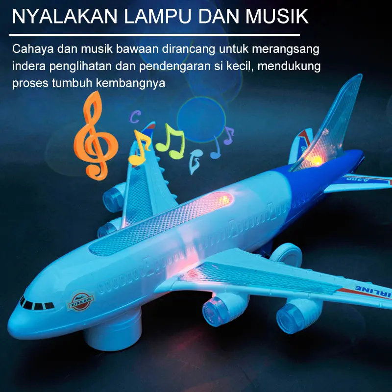 Habibi Mainan Pesawat Anak 3+ | Putaran 360° & Sistem Kemudi Otomatis, Lampu dan Musik, Edukatif (Biru)
