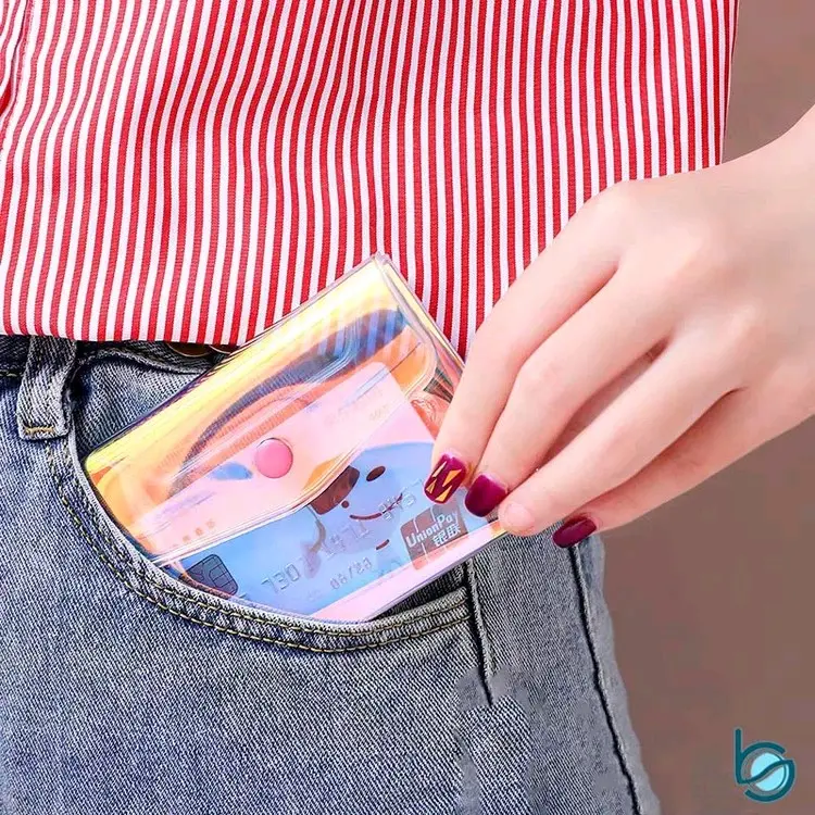 2 pcs pouch estetik tas wanita lucu transparan dompet hologram aesthetic dompet koin lucu bahan pvc 3