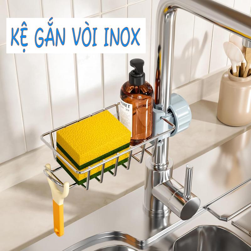 Kệ Inox Gắn Vòi Nước Kệ Giỏ Đựng Để Đồ Rửa Chén Bát Kệ Gắn Bồn Rửa Chén, Thoát Nước Tiện  Lợi