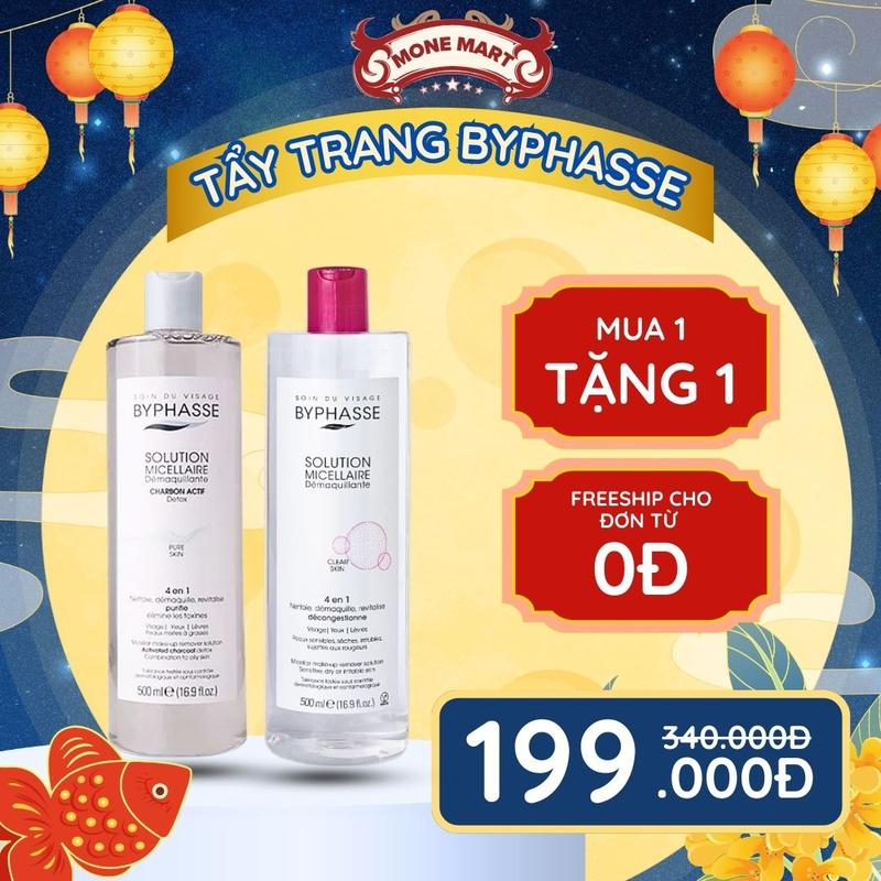 (COMBO 2 món) Nước Tẩy Trang Byphasse Solution Micerallaire 500ml dành cho mọi loại da, Nước Tẩy Trang Byphasse Solution Micerallaire 500ml Than hoạt tính dành cho da dầu mụn, sạch sâu, dưỡng ẩm