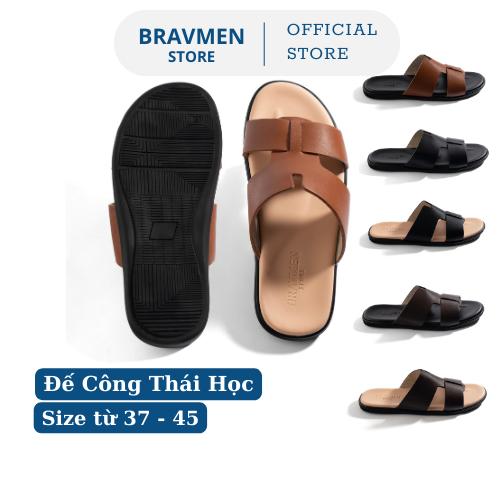 Dép da nam Công Thái Học Bravmen đế mài Ombre thủ công độc đáo thiết kế chữ Y chính hãng thời trang K09