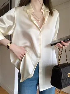 #RapikiStore Kemeja Atasan Sutra Premium Berkualitas Tinggi, Kemeja Sutra Tebal Polos (M /L /XL /2XL ) #W443