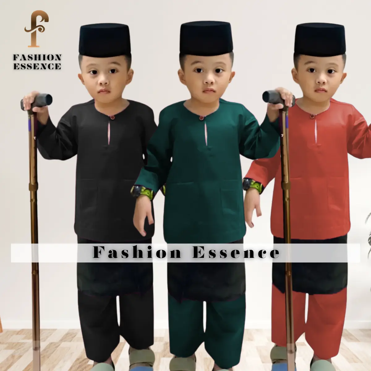DOUBLE POCKET KIDS BAJU MELAYU SUIT BAHAN PLAIN BY Fashion Essence Child Long Sleeve Costume