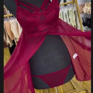 [ RedPink ] Lingerie Dress Babydoll Baju Dinas Malam Sexy Hot Premium Quality Butterfly Halterneck Model Ikat Open Forth Depan Back Low Less Include G-String Poliester Nylon High Quality L-KUPU