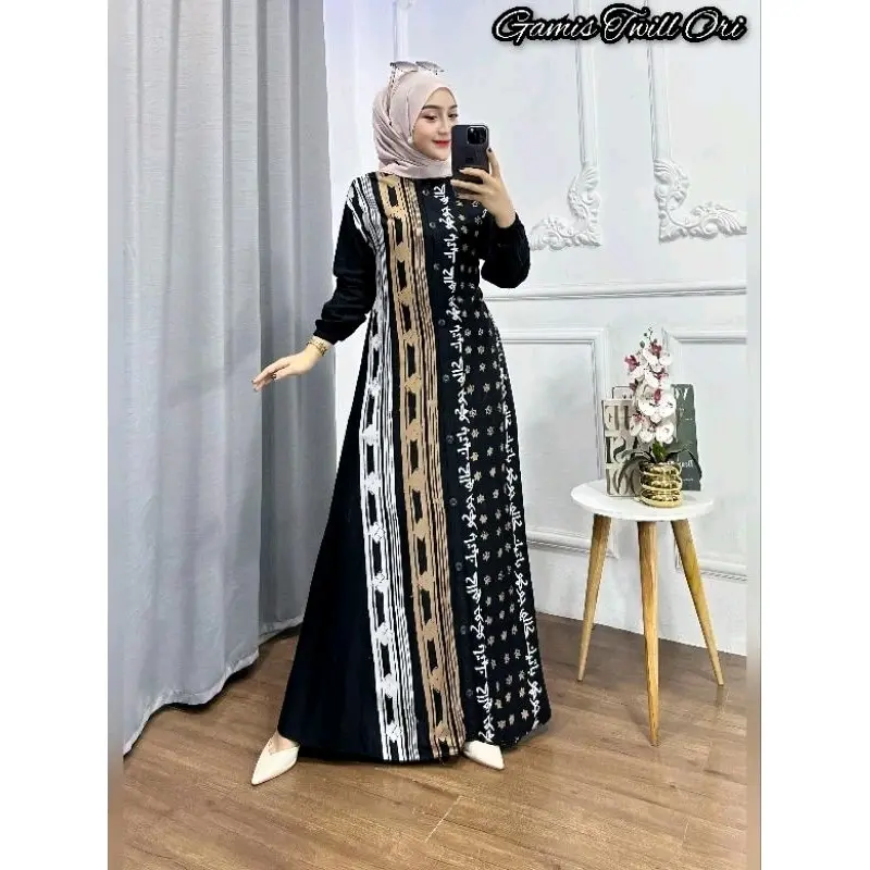 Gamis Twill Ori Arabic Model Kancing Busui Friendly Wanita Muslim Dewasa Dress Lebaran