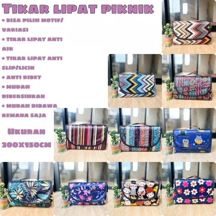 Tikar Lipat Bisa Pilih Motif 200 x 150cm Microsatin (Model Tas) Anti Air Outdoor Camping tahan geser 8 orang keatas tikar & keranjang piknik mudah dibersihkan sedang tikar piknik lipat