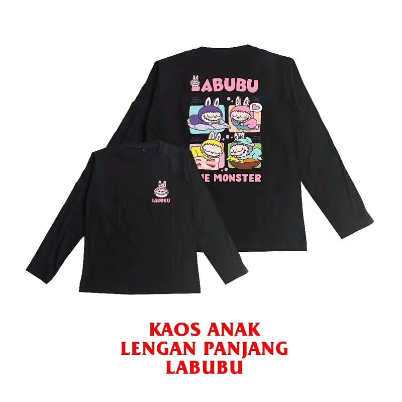 Kaos Anak Perempuan Lengan Panjang Gambar Labubuu Usia 4-12 Tahun 2
