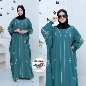 Kaftan Mewah Gamis Muslimah Super Jumbo Modern Motif Pitaloka Resleting Depan Busui