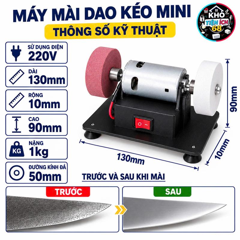 Máy Mài Dao Mini 2 Đá Đa Năng, Điều Chỉnh Tốc Độ - Mài, Đánh Bóng, Làm Sắc Dụng…