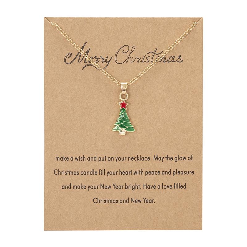 Product Introduction of Fashion Christmas Tree Christmas Snowman Christmas Wish Painting Oil Paper Card Necklace Female Accessories 19