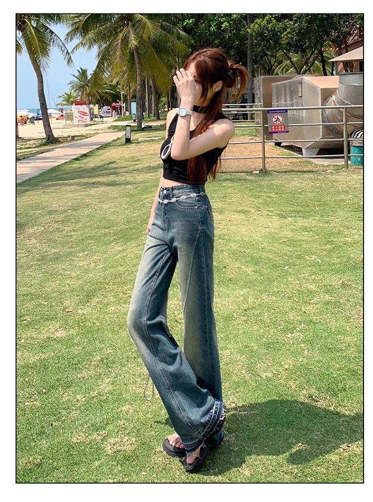 Product Introduction of Celana Jeans Wanita Highwaist Cutbray Jumbo Baggy Pants  Biru - Panjang wide leg jeans high  waist loose jeans  cutbray flare jeans gombrong retro denim outfit 2025 cut bray 001 5